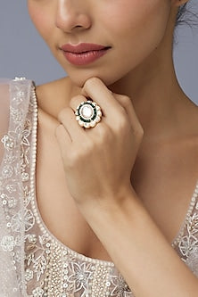 Gold Finish Kundan Polki & Emerald Stone Ring
