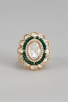 Gold Finish Kundan Polki & Emerald Stone Ring
