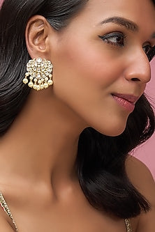 Gold Finish Kundan Polki & Uncut Stone Stud Earrings