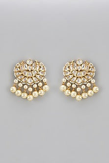 Gold Finish Kundan Polki & Uncut Stone Stud Earrings