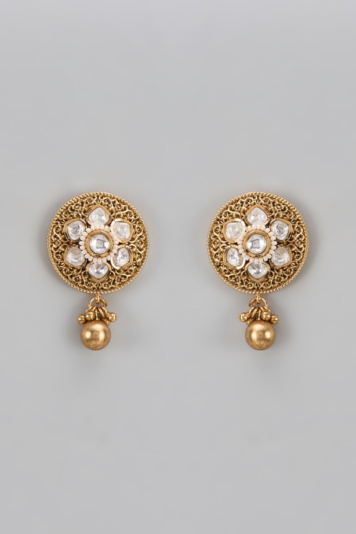 Gold Finish Kundan Polki Stud Earrings