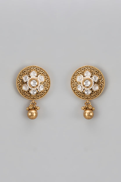 Gold Finish Kundan Polki Stud Earrings