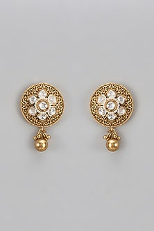 Gold Finish Kundan Polki Stud Earrings