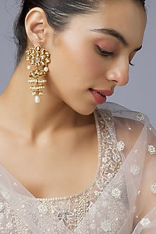 Gold Finish Aqua Stone & Kundan Polki Jhumka Earrings