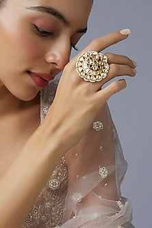 Gold Finish Stone & Kundan Polki Ring