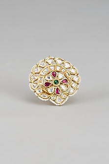 Gold Finish Stone & Kundan Polki Ring