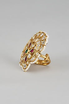 Gold Finish Stone & Kundan Polki Ring