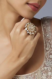Gold Finish Uncut Stone & Kundan Polki Ring