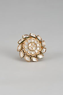 Gold Finish Uncut Stone & Kundan Polki Ring