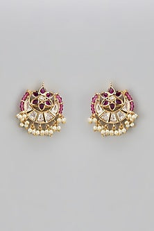 Gold Finish Ruby Stone & Kundan Polki Stud Earrings