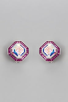 White Finish Ruby & Swarovski Stud Earrings