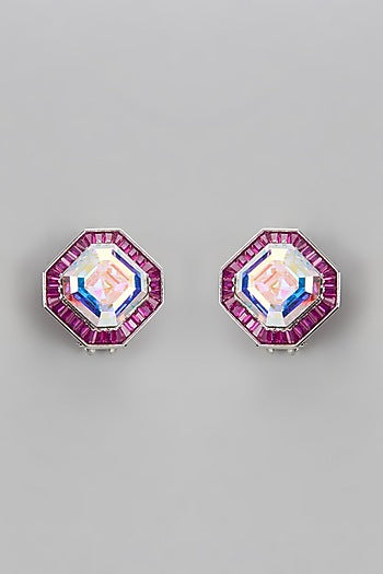 White Finish Ruby & Swarovski Stud Earrings