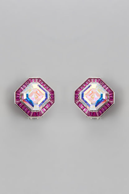 White Finish Ruby & Swarovski Stud Earrings