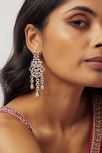 Gold Finish Zircon Dangler Earrings