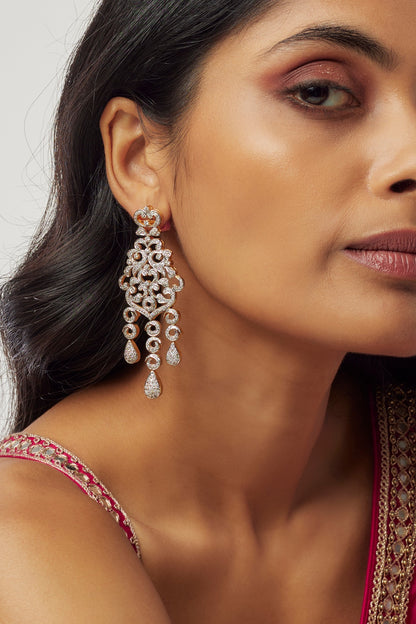Gold Finish Zircon Dangler Earrings