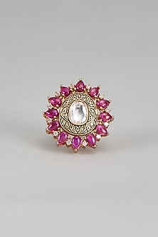 Gold Finish Ruby Stone & Kundan Polki Stud Ring