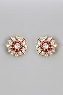 Gold Finish Uncut Stone Meenakari Stud Earrings