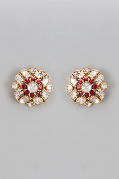Gold Finish Uncut Stone Meenakari Stud Earrings