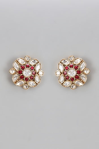 Gold Finish Uncut Stone Meenakari Stud Earrings