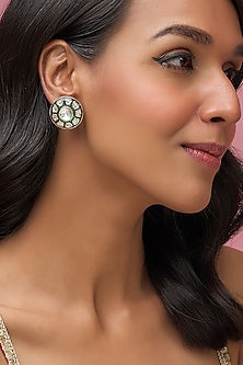 Gold Finish Uncut Stone Meenakari Stud Earrings