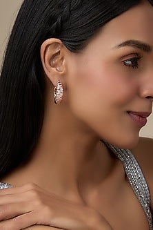 Rose Gold Finish Diamond Hoop Earrings