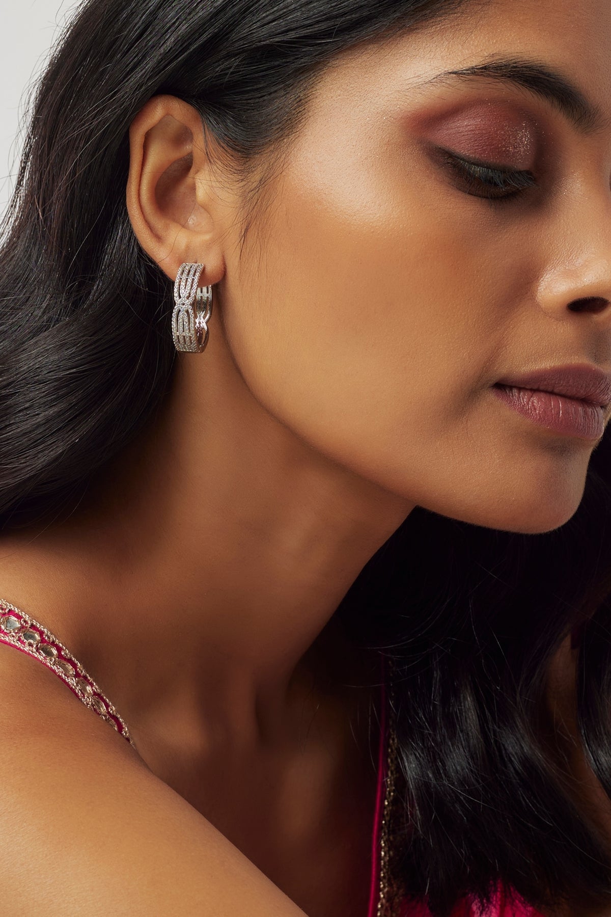Silver Finish Zircon Hoop Earrings