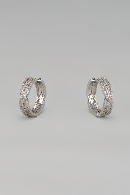 Silver Finish Zircon Hoop Earrings