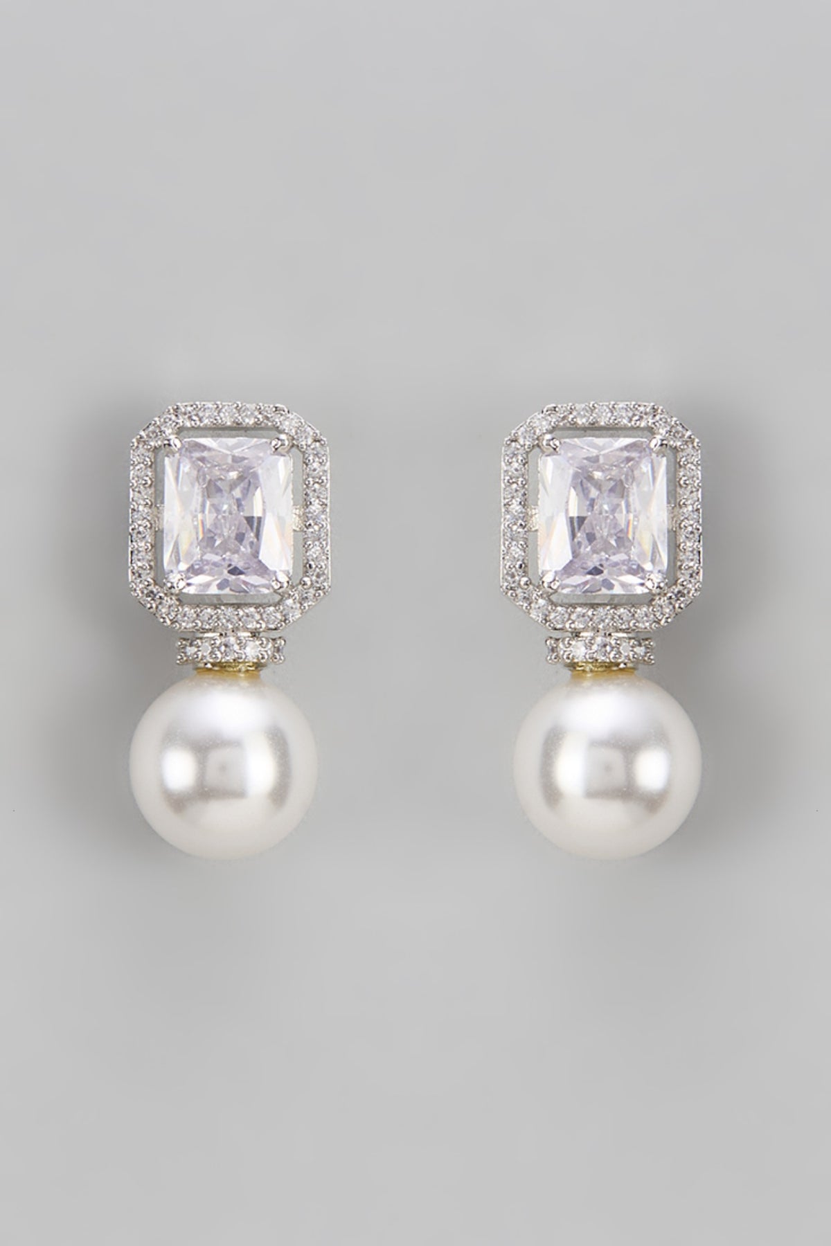 White Finish Pearl & Diamond Dangler Earrings