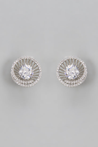 White Finish Diamond Stud Earrings