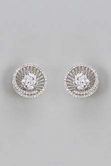 White Finish Diamond Stud Earrings