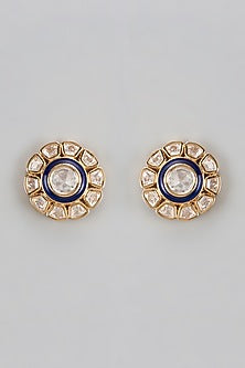 Gold Finish Kundan Polki & Uncut Stone Meenakari Stud Earrings