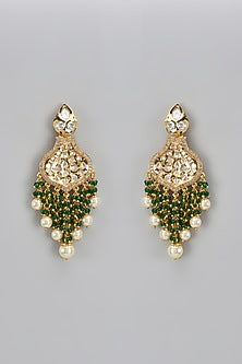 Gold Finish Uncut Stone & Moti Dangler Earrings