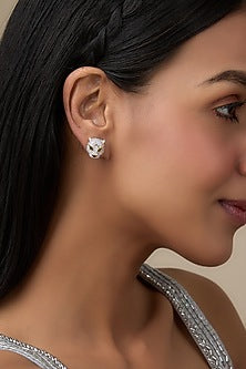 Two-Tone Finish Diamond Stud Earrings
