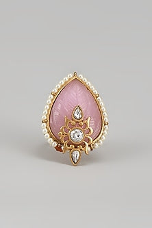 Gold Finish Ruby Stone & Pearl Ring