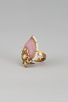 Gold Finish Ruby Stone & Pearl Ring
