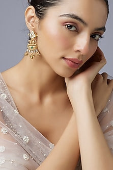 Gold Finish Kundan Polki Dangler Earrings