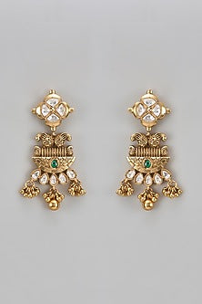 Gold Finish Kundan Polki Dangler Earrings