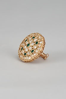 Gold Finish Green Stone & Kundan Polki Ring