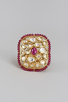 Gold Finish Kundan Polki & Moti Ring