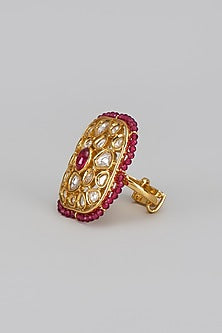 Gold Finish Kundan Polki & Moti Ring