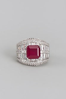 White Rhodium Finish Ruby Stone Ring