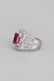 White Rhodium Finish Ruby Stone Ring