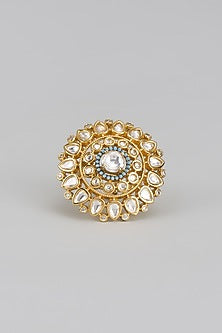 Gold Finish Uncut & Aqua Stone Ring