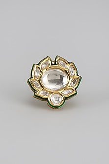Gold Finish Uncut Stone Meenakari Ring