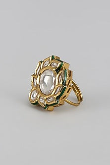 Gold Finish Uncut Stone Meenakari Ring
