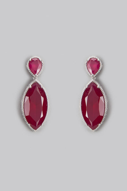 White Rhodium Finish Ruby Stone Dangler Earrings
