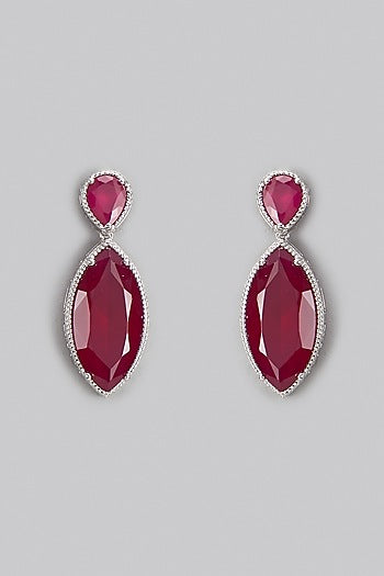 White Rhodium Finish Ruby Stone Dangler Earrings