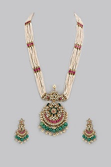 Gold Finish Moti & Beaded Mala Set