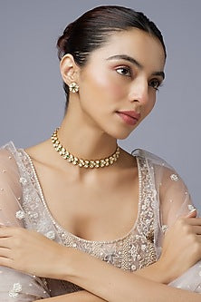 Gold Finish Uncut & Emerald Stone Long Necklace Set