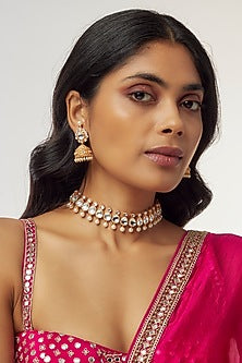 Gold Finish Kundan Polki & Uncut Stone Choker Necklace Set